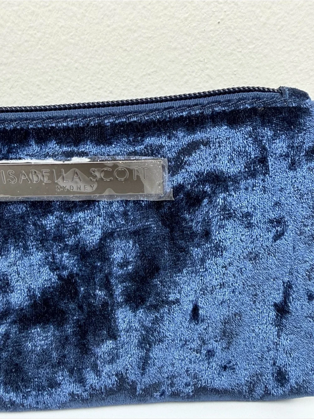 Isabella Scott Sydney Navy Blue Velvet Makeup Cosmetic Bag Travel Zip Pouch New